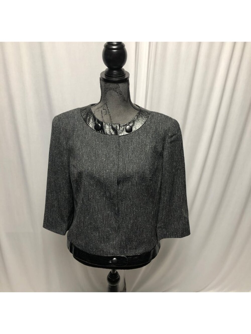 Worthington Stretch Blazer Womens Size Large Black Faux Leather Accents Jacket